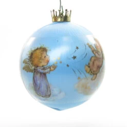 A Christmas Prayer Vintage 1984 Hallmark Keepsake Blue Satin Ball Ornament -Toy Store Angel satin ball christmas prayer hallmark keepsake ornament