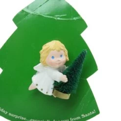 Hallmark Vintage Angel Pin With Bottle Brush Christmas Tree -Toy Store Angel with christmas tree vintage hallmark lapel pin