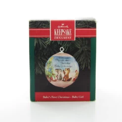 Baby's First Christmas 1992 Vintage Hallmark Keepsake Pink Silk Ball Ornament