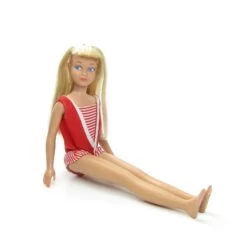 Straight Leg Skipper Doll Vintage 1960s Barbie #950 In Red & White Swimsuit 9 Straight Leg Skipper Doll Vintage 1960s Barbie #950 In Red & White Swimsuit -Toy Store Barbie 1960 s Skipper blonde hair bangs straight legs