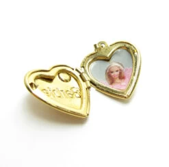 Barbie Locket Vintage Gold Heart Pendant Charm With Pink Rhinestone -Toy Store Barbie Doll Locket Gold Vintage Charm Pendant Jewelry
