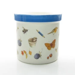 Marjolein Bastin Canister Or Crock - Blue Stripe, European Robin 9 Marjolein Bastin Canister Or Crock - Blue Stripe, European Robin -Toy Store Blue band stripe ceramic crock kitchen canister flower pot