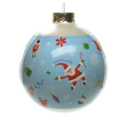 Celebrate, Decorate, Enjoy! 2003 Hallmark Glass Ball Christmas Ornament -Toy Store Celebrate santa claus nutcrackers snowflakes blue glass ornament