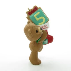 My Fifth Christmas 1998 Hallmark Teddy Bear Christmas Ornament 7 My Fifth Christmas 1998 Hallmark Teddy Bear Christmas Ornament -Toy Store Child s age series my 5th christmas 1998 hallmark ornament