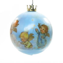 A Christmas Prayer Vintage 1984 Hallmark Keepsake Blue Satin Ball Ornament -Toy Store Christmas prayers angels satin ball tree ornament 1984