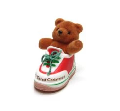 Child's Third Christmas Vintage 1985 Hallmark Teddy Bear In Shoe Keepsake Ornament -Toy Store Flocked Teddy Bear Christmas Tree Decoration