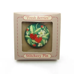 Fresh Berries Vintage 1985 Hallmark Embroidered Strawberries Stitchery Lapel Pin