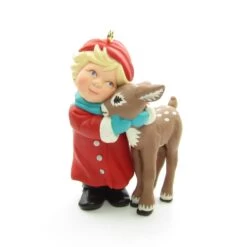 Lovable Dears Vintage 1990 Hallmark Keepsake Christmas Ornament 7 Lovable Dears Vintage 1990 Hallmark Keepsake Christmas Ornament -Toy Store Girl in red coat jacket deer fawn ornament