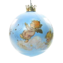 A Christmas Prayer Vintage 1984 Hallmark Keepsake Blue Satin Ball Ornament -Toy Store Hallmark cards 1984 keepsake ornament satin ball angels