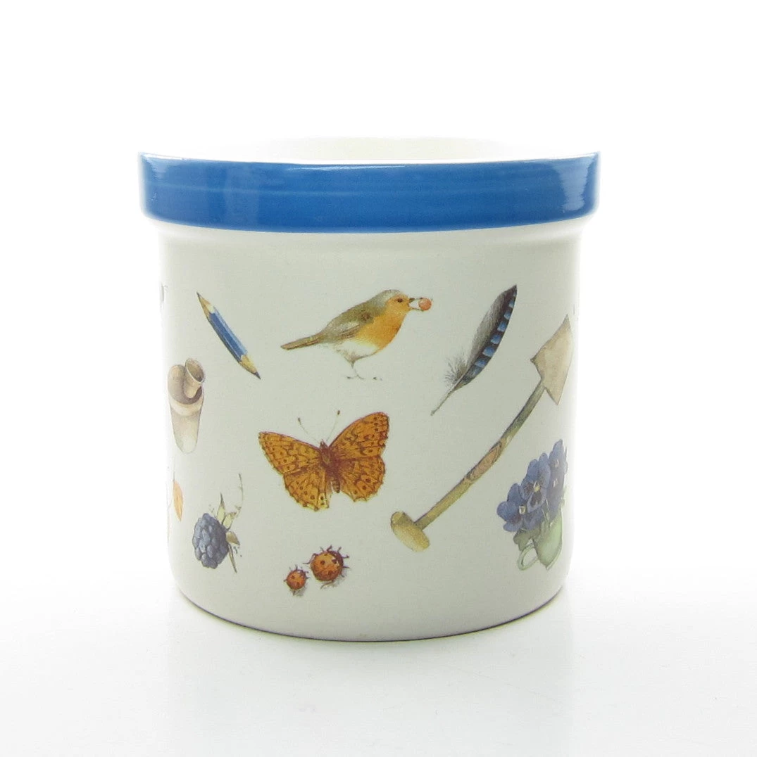 Marjolein Bastin Canister Or Crock - Blue Stripe, European Robin