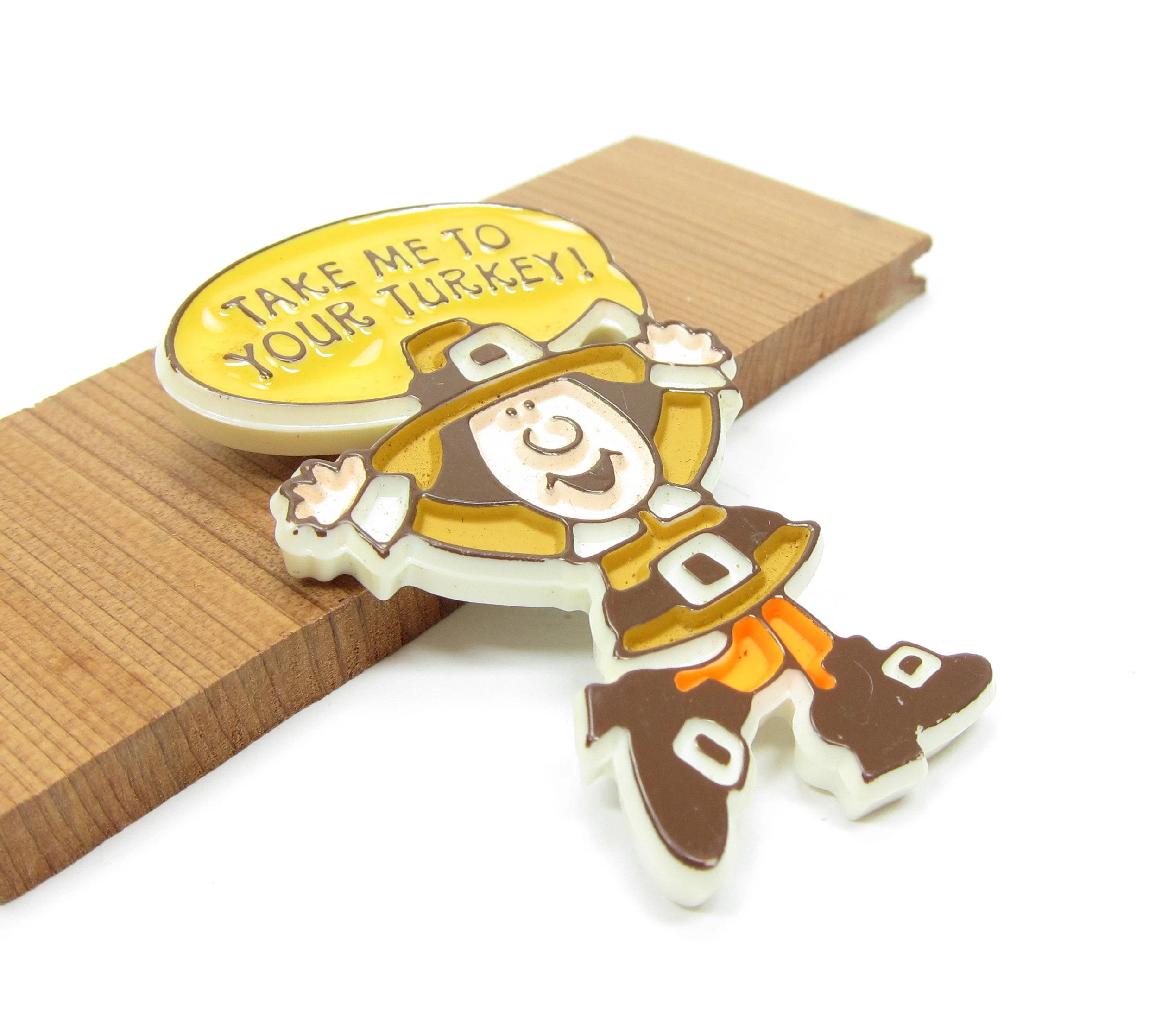 Thanksgiving Pilgrim Pin Hallmark "Take Me To Your Turkey" Plastic Lapel 3 Thanksgiving Pilgrim Pin Hallmark "Take Me To Your Turkey" Plastic Lapel - Image 3