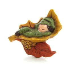 Pixie Boy Sleeping In Autumn Leaf Vintage Hallmark Lapel Pin