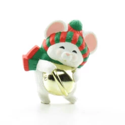 White Mouse With Jingle Bell Hallmark Christmas Lapel Pin