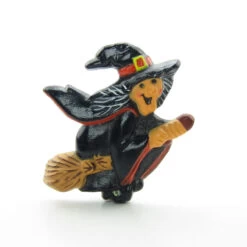 Witch On Broomstick Pin Vintage Hallmark Halloween Lapel