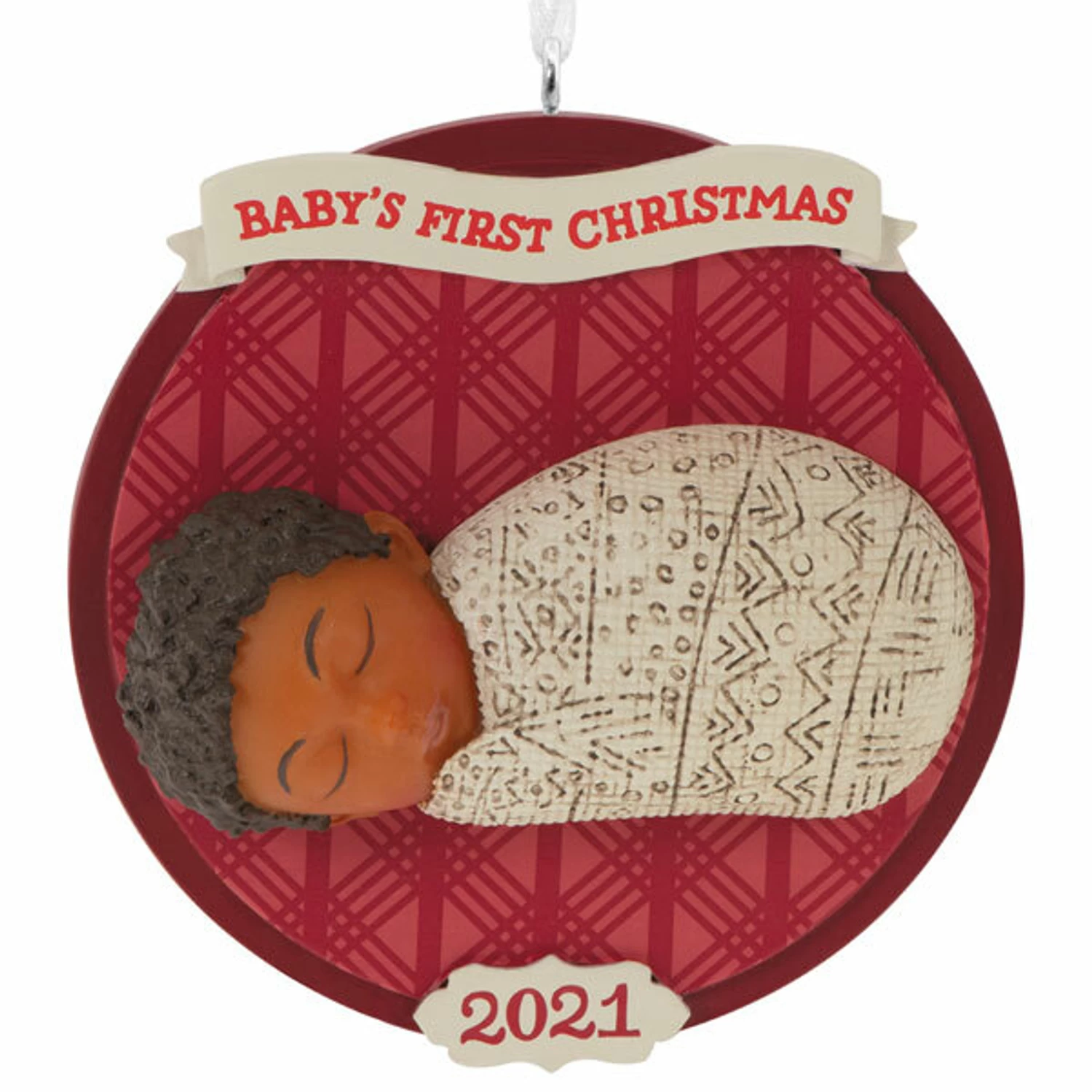 Hallmark 3.25" African American Baby's First Christmas 2021 Dated Mahogany Ornament 1HDA1578 1 Hallmark 3.25" African American Baby's First Christmas 2021 Dated Mahogany Ornament 1HDA1578